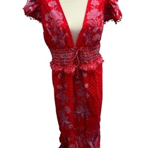 FARM Rio Red Maxi Dress with Vibrant Floral Design
